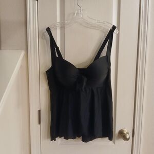 NWOT Torrid Wireless Babydoll Tie-Front Tankini Deep Black 3XL D/DD Retro Basic